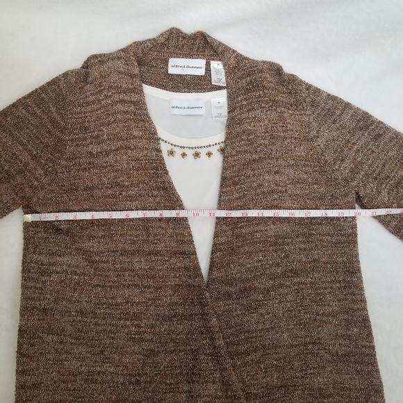 Alfred Dunner Brown Marled Open Front Cardigan 3/4 Sleeve Twin Set Beade… - Picture 8 of 12